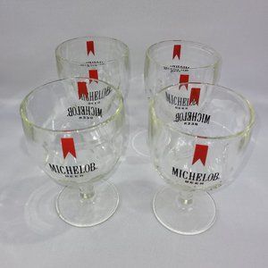 Michelob Vintage Beer Goblet Set 4 Mug 6.25" Carnival Glass 1970s Bar